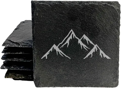 Vista 26 de Mountain Majesty - Posavasos de pizarra con impresionante diseño de escena de montaña, perfectos para decoración del hogar y la oficina y protección
