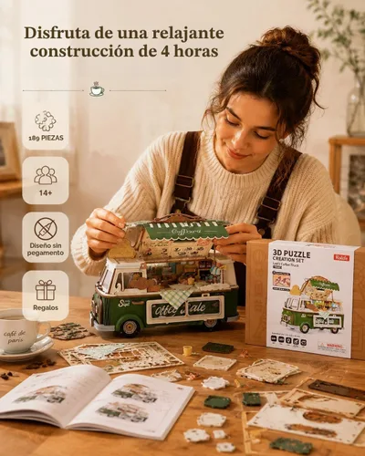 Vista 4 de Rolife Kit de casa en miniatura para bricolaje, camión de café