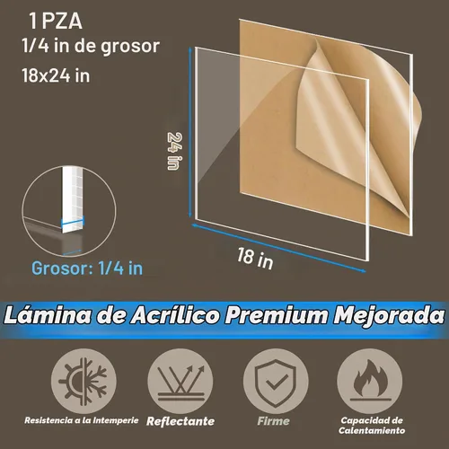 Vista 2 de Láminas de plexiglás 18x24 - 1/4 pulgada de espesor - Tablero acrílico transparente Panel de plexiglás Hoja de vidrio acrílico para letreros