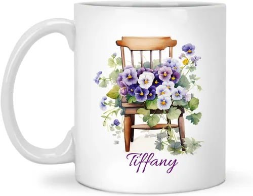 Vista 20 de Tazas de cerámica personalizadas del cubo de rosas con nombre, Taza de flores, Taza de café de flores de rosas personalizadas, Taza de té floral