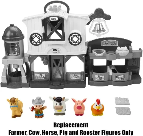 Vista 4 de Piezas de repuesto para Fisher-Price Little People Caring for Animals Farm Playset – GLT78 ~ Paquete de repuesto de 5 figuras ~ Granjero, vaca