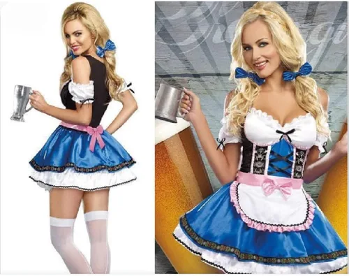 Vista 3 de Quenny Halloween Women Cosplay Maid Costumes,Oktoberfest Stage Performance Costumes,Festival Party Dress Up Costumes.
