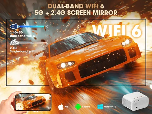 Vista 6 de VIZONY Proyector inteligente con WiFi 6 y Bluetooth, compatible con aplicaciones Netflix/YouTube/Prime Video, enfoque automático y Keystone, motor