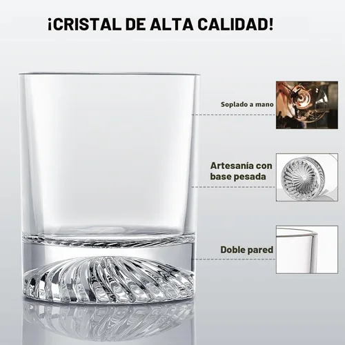 Vista 2 de KITNATS Vasos de Whisky Old Fashioned de Cristal Soplado a Mano, Vasos Rocks, Vasos para Beber Cóctel, Bourbon, Scotch, Ron, Vodka, Licor 12 OZ