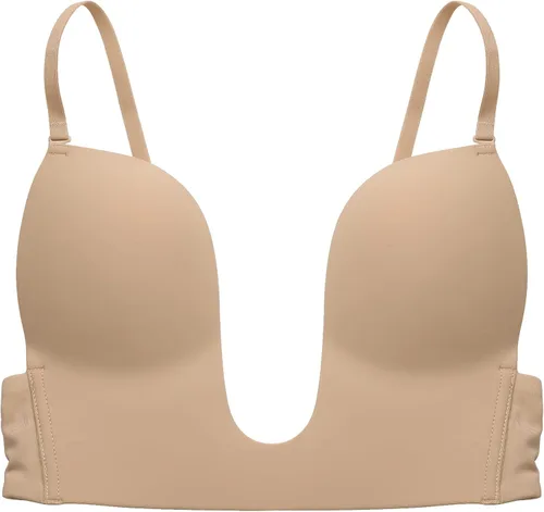 Vista 4 de HANSCA Sujetador sexy con escote en U profundo para mujer, multisentido, convertible, push up, halter y espalda baja