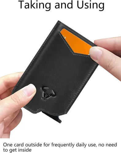 Vista 5 de Tarjetero delgado para hombre cartera de aluminio grande con clip para dinero 8 tarjetas bloqueo RFID