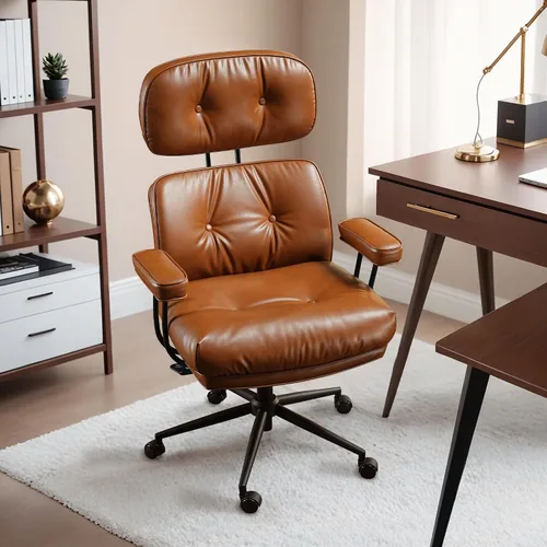 Vista 23 de HOOOWOOO Silla de Oficina Ergonómica, Silla de Escritorio Moderna de Computadora de Media Siglo, Silla Ejecutiva Cómoda con Asiento Extra Ancho