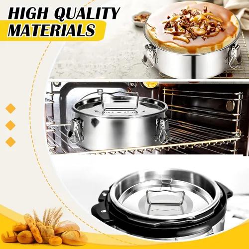 Vista 4 de Maxcheck Paquete de 3 moldes de flan con tapa, sartén de acero inoxidable de 1.5 cuartos de galón, compatible con olla de 6 cuartos de galón