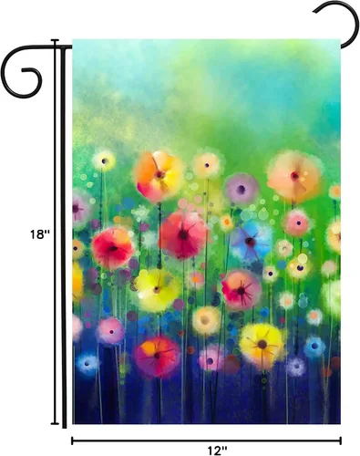 Vista 6 de Acuarela abstracta primavera verano temporada flores verdes pintura arte jardín patio bandera 12 x 18 pulgadas poliéster bandera bienvenida casa