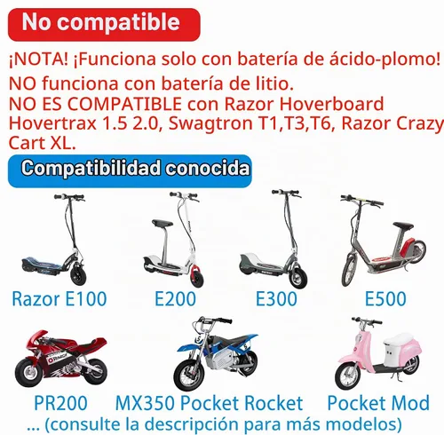 Vista 2 de Razor cargador de batería para Pocket Mod, Sports Mod y Dirt Quad e200, e300 y PR200