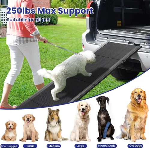 Vista 4 de Rampa para perros de 67 x 17 pulgadas, rampa para perros para automóvil, rampas plegables para mascotas, escaleras para perros de hasta 250 libras