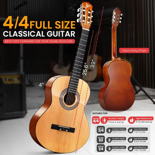 Vista 3 de Pyle Beginner Acoustic Guitar Kit, 4/4 Full Size All Wood Instrument with Full Accessory Kit, Picks, Shoulder Strap, Carry Case, Cleaning Cloth