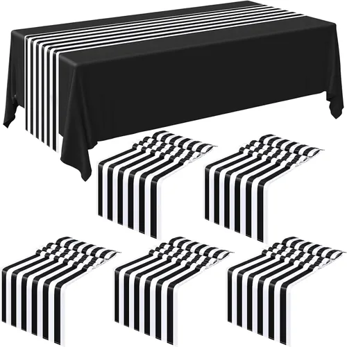 Vista 8 de Camino de mesa a rayas de poliéster, diseño a rayas, moderno, camino de mesa elegante para eventos en interiores, cenas familiares, banquetes al