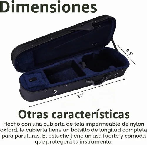 Vista 8 de Estuche básico, profesional, rígido, liviano, con forma triangular, para violín, de la marca ADM , Talla full