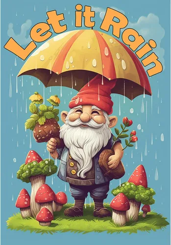 Vista 2 de A Little Rain Gnome Umbrella Garden Flag 12.5" x 18" Double Sided