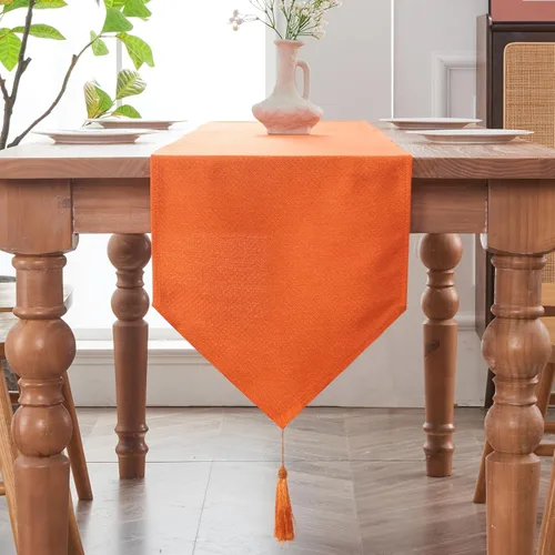 Vista 23 de BALCONY & FALCON Camino de mesa con borlas, lavable a máquina, caminos de mesa decorativos de lujo para el hogar para comedor, fiestas, banquetes