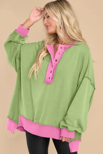Vista 69 de AlvaQ - Sudadera de gran tamaño para mujer, informal, de manga larga, con botones y cuello Henley, tipo túnica