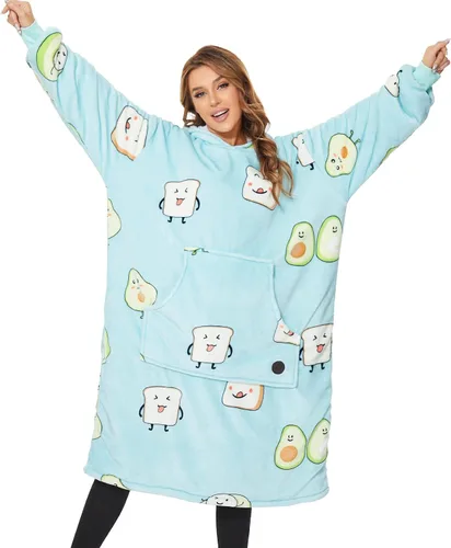 Vista 23 de THREE POODLE - Manta con capucha portátil para mujeres, sudadera con capucha de sherpa de gran tamaño para adultos hombres, mantas con capucha