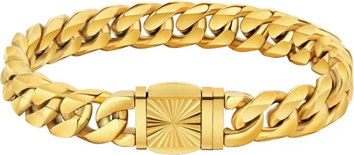 Vista 11 de KRKC&CO - Pulsera de eslabones cubanos de 12/0.551 in para hombre, chapada en oro de 18 quilates, cruz, brújula, calaveras redondas, cierre tallado