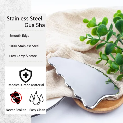Vista 2 de wuyaoyao Herramienta de raspado Gua Sha, herramienta de masaje de terapia de acero inoxidable, drenaje linfático Gua Sha Junta para anticelulitis