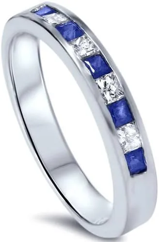 Vista 4 de Anillo de oro blanco de 14 quilates con zafiro y diamantes de talla princesa de 12 ct