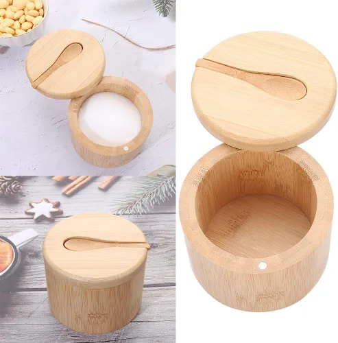 Vista 4 de Bamboo Big Dipper - Bodega de sal grande con cuchara y tapa giratoria magnética, caja de almacenamiento de 10 onzas