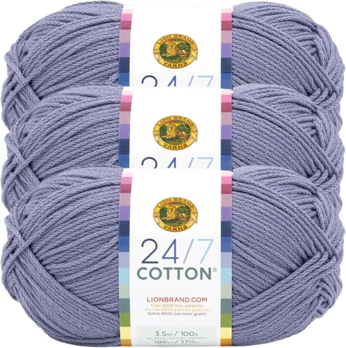 Vista 100 de Lion Brand Yarn - Hilo ligero 24/7 de algodón para tejer, hacer ganchillo y manualidades, Ámbar, paquete de 1 Light Worsted 100% Mercerized Cotton