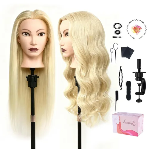 Vista 14 de Mannequin Head with 100% Human Hair,TopDirect 16"Real Hair Cosmetology Mannequin Manikin Head Hair Styling Hairdressing Practice Training Doll Head