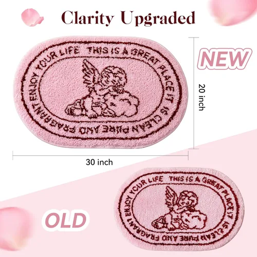 Vista 2 de TRUEDAYS Alfombra de baño de ángel rosa, suave, antideslizante, absorbente, rosa, diseño de boceto, elegante, decoración de querubines, para baño
