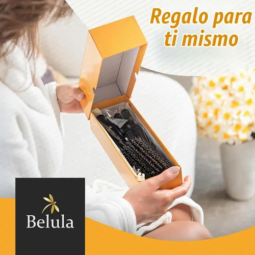 Vista 9 de Belula Cepillo redondo de cerdas de jabalí para secar con secado. Cepillo redondo para el pelo con barril de madera pequeño de 2 pulgadas. Cepillo