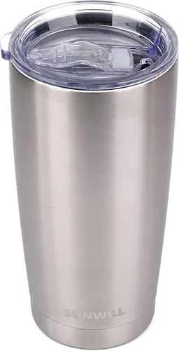 Vista 13 de SUNWILL - Vaso para café de viaje de 20 onzas, taza aislada con tapa, taza de acero inoxidable para bebidas frías y calientes, gris claro Gris oscuro