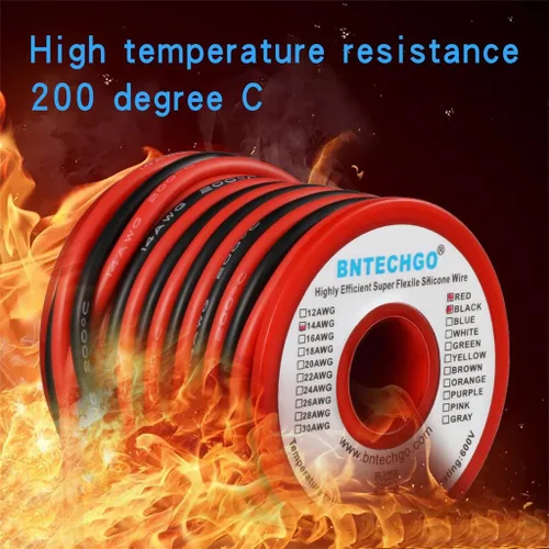 Vista 7 de BNTECHGO Carrete de alambre de silicona calibre 14 20 pies rojo y 20 pies negro flexible 14 AWG alambre de cobre estañado trenzado