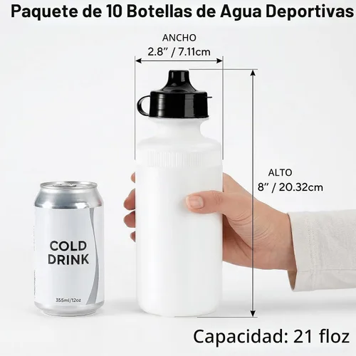 Vista 2 de SOUJOY Paquete de 10 botellas de agua deportivas, botella de plástico de 21 onzas con tapa de empujar/tirar fácil de abrir, botella de agua