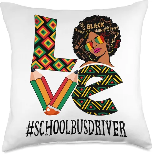 Vista 4 de School Bus Driver Love Afro African Black History Month Throw Pillow