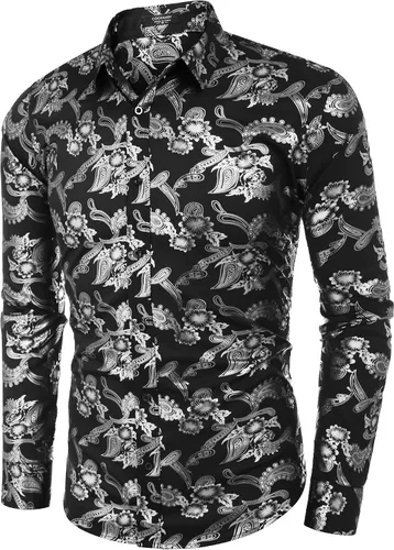 Vista 3 de COOFANDY Camisas de estilo informal con diseños florales y botones para hombre