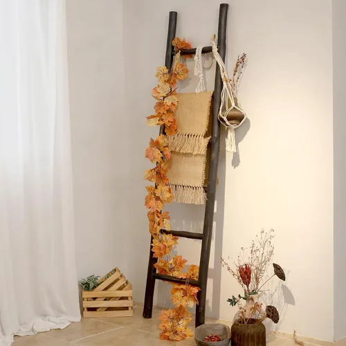 Vista 4 de FUIN - Escalera decorativa de madera maciza rústica de 6 pies, color negro