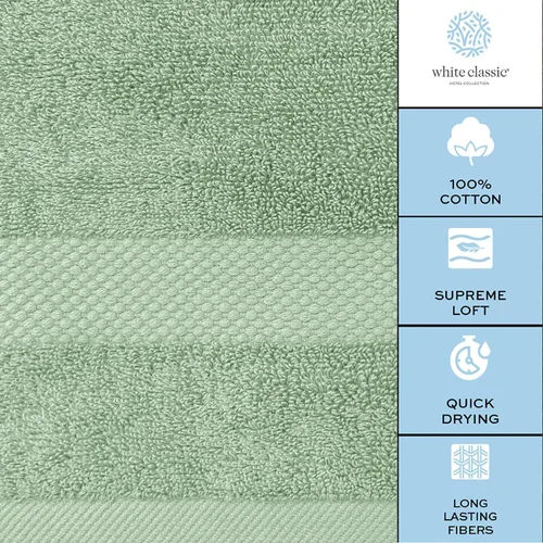 Vista 6 de White Classic Juego de toallas de 8 piezas color verde claro [2 toallas de baño, 2 toallas de mano, 4 toallas faciales] y 2 toallas de baño de lujo