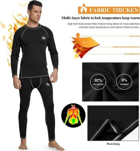 Vista 3 de MeetHoo Mens Thermal Underwear Set Base Layers Winter Gear Compression Long Johns with Fleece Lined for Skiing
