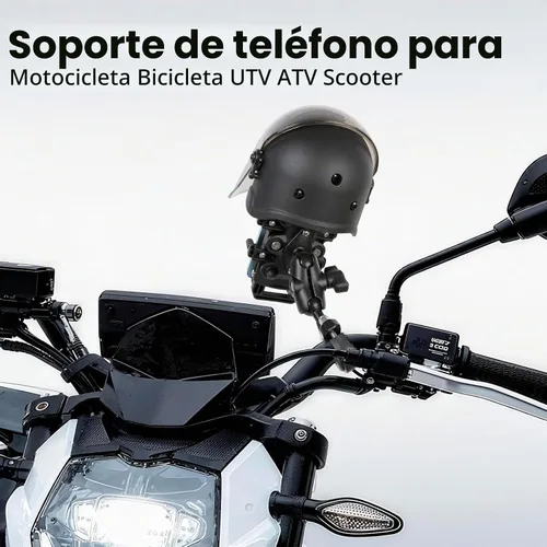 Vista 2 de Soporte de teléfono para motocicleta con amortiguador de vibraciones, impermeable, resistente al sol, base de montaje de manillar de aleación