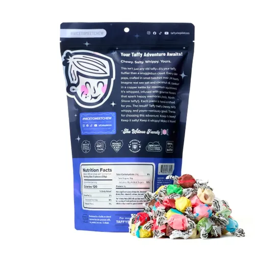 Vista 3 de Taffy Shop Build A Mix, Elige hasta seis sabores: Taffy de agua salada – Surtido de dulces gourmet suaves y masticables, paquete variado, aperitivo