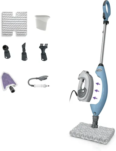 Vista 4 de Mopa de vapor Shark con 3 almohadillas Dirt Grip lavables a máquina y 1 almohadilla de fregado, tanque de agua removible, limpiador a vapor ligero