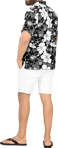 Vista 3 de LA LEELA Camisa de verano para hombre, estilo festivo, con botones, estilo hawaiano, Aloha, fiesta, manga corta, camisa de playa para vacaciones
