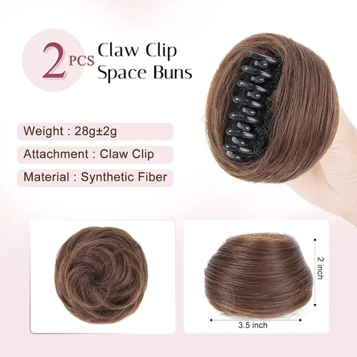 Vista 2 de Extensiones de moño espacial para mujer, 2 piezas de extensiones de moño de cabello falso natural, clip de garra, moño de pelo sintético