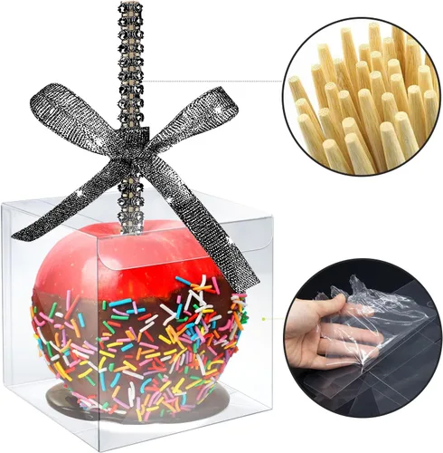 Vista 2 de MGWOTH Cajas para Manzanas Acarameladas con Agujero para Palo Brillante, Paquete de 20 Kit de Envoltura para Manzanas de Caramelo con Contenedores
