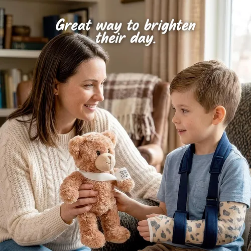 Vista 5 de Jolitee Oso de peluche con brazo roto con brazo izquierdo o derecho, regalo de recuperación de animales de peluche para niños, 10.5 pulgadas