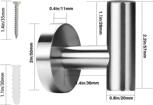 Vista 3 de Ganchos para toallas para baños, gancho de níquel cepillado, para colgar en la pared, de acero inoxidable SUS304, para baño, cocina, garaje