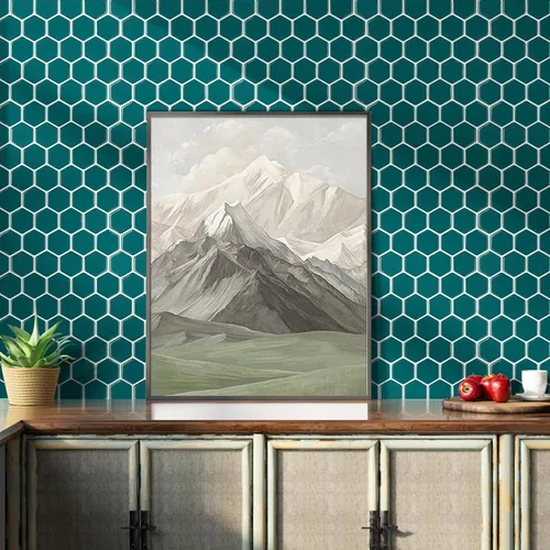Vista 5 de Azulejos hexagonales para despegar y pegar para cocina, azul oscuro para salpicaduras de cocina, azulejos para salpicaduras de cocina, azulejos