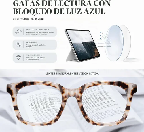 Vista 7 de Reading Glasses for Women Men - Blue Light Blocking Magnifying Readers,Square Anti-Glare Computer Eyeglasses Multi-01