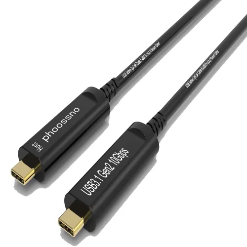 Vista 7 de phoossno Cable de fibra óptica USB C a C, cable de ángulo USB 3.1Tipo C de 10 Gbps 33 pies compatible con Microsoft Azure Logitech Camera Aver &