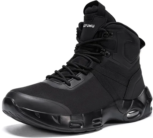 Vista 8 de Botas tácticas militares para hombre, impermeables, de 6 pulgadas, ligeras, duraderas, con cremallera lateral, botas de combate para trabajo